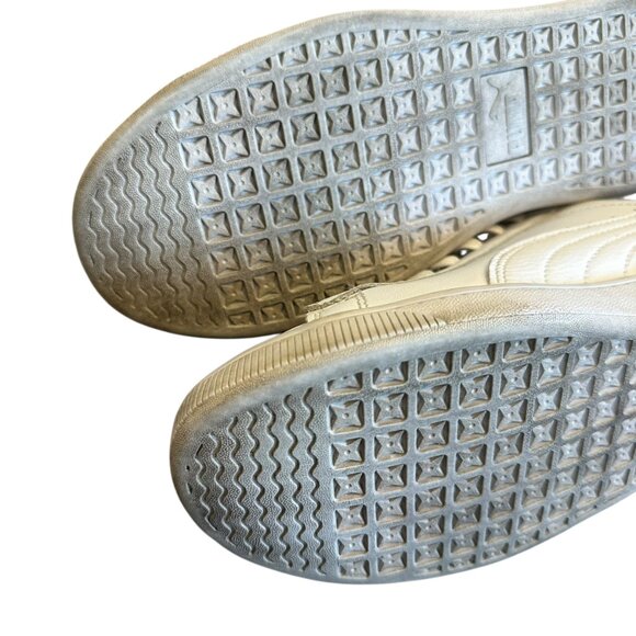 Puma Vikky Leather Sneaker White Gold Logo Lace-Up Tennis Shoes Size 8 Women's - Picture 12 of 13